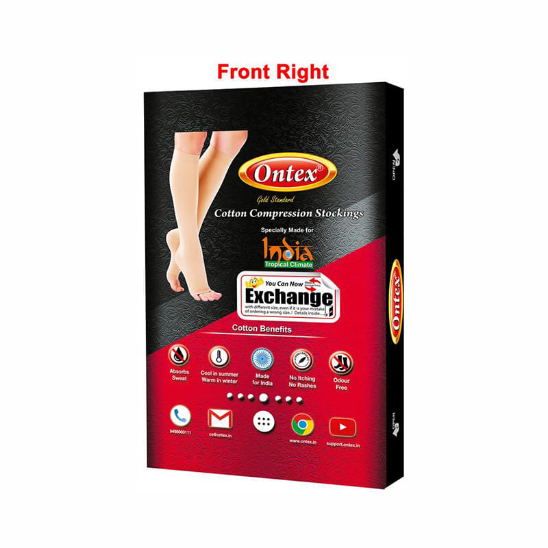 Ontex Cotton Compression Stockings Knee Length for Varicose Veins XXL Beige - Image 2