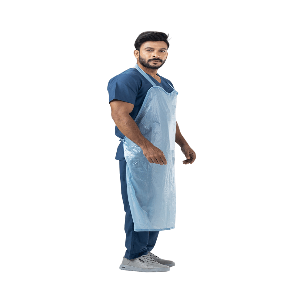 Agarwals Reusable Plastic Front Apron for Hospital & Home Use Tie-Type Sky Blue - Image 4