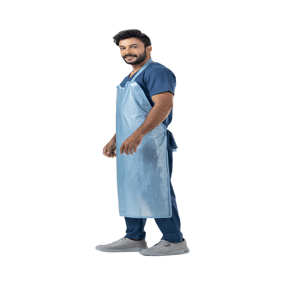 Agarwals Reusable Plastic Front Apron for Hospital & Home Use Tie-Type Sky Blue - Image 2