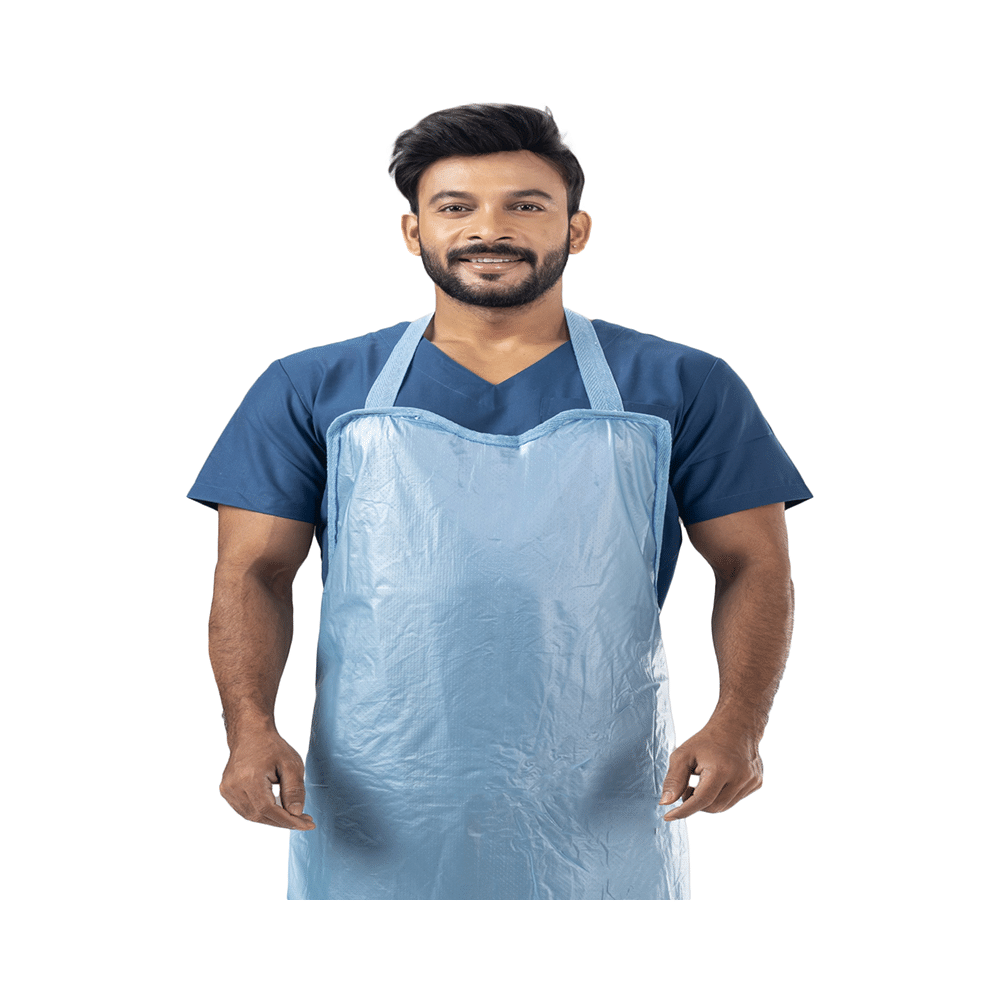 Agarwals Reusable Plastic Front Apron for Hospital & Home Use Tie-Type Sky Blue - Image 1