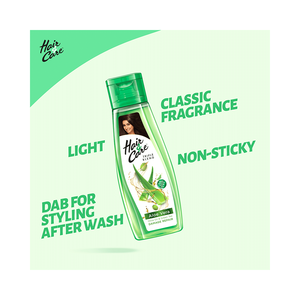 Hair & Care Triple Blend Aloe Vera, Olive Oil & Green Tea Damage Repair Hair Oil with Hair & Care 100ml Hair Oil - Image 5