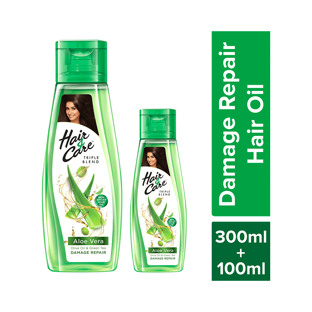 Hair & Care Triple Blend Aloe Vera, Olive Oil & Green Tea Damage Repair Hair Oil with Hair & Care 100ml Hair Oil - Image 3