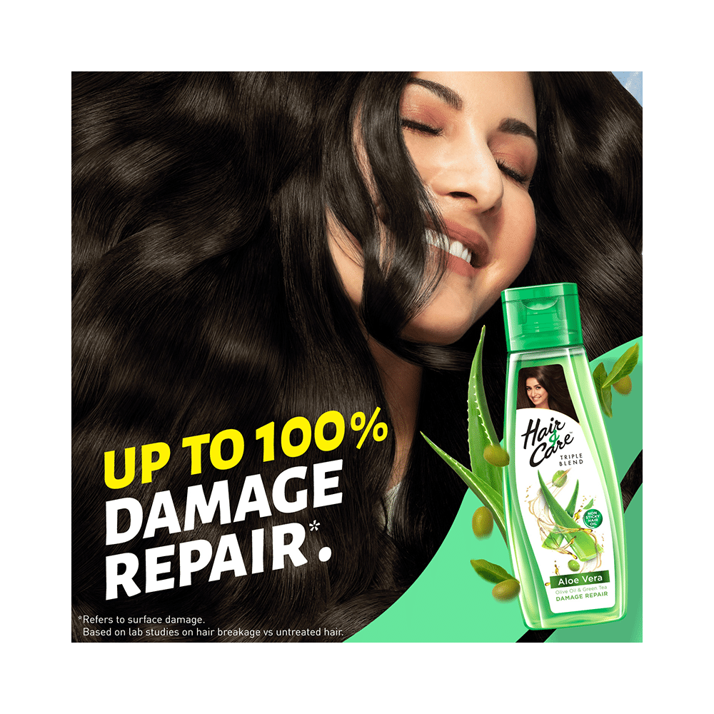 Hair & Care Triple Blend Aloe Vera, Olive Oil & Green Tea Damage Repair Hair Oil with Hair & Care 100ml Hair Oil - Image 6