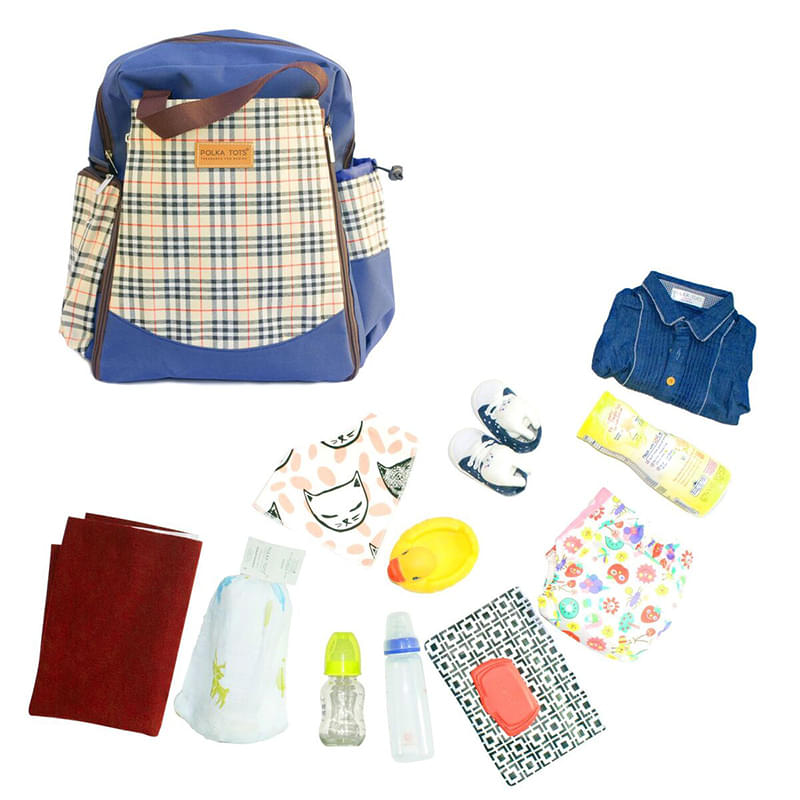 Polka Tots Waterproof Diaper Bag for Travel, Mothers Blue with Changing Mat - Image 3