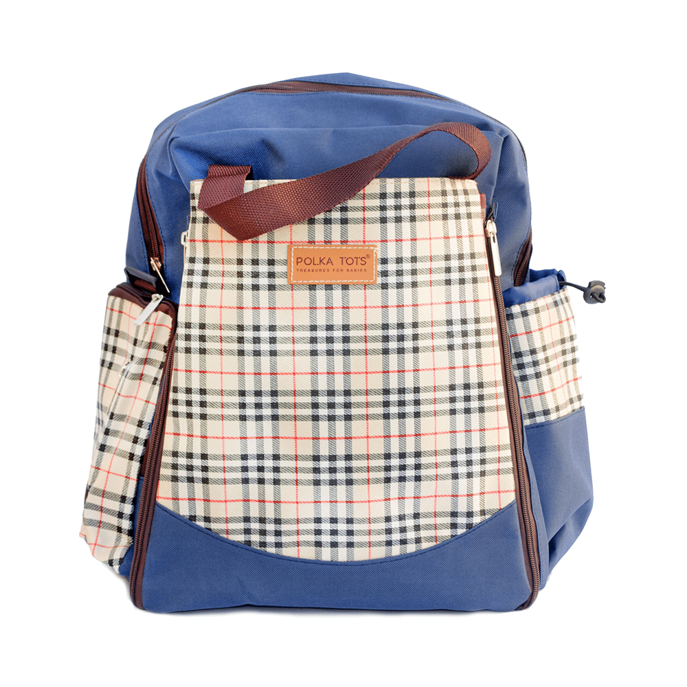 Polka Tots Waterproof Diaper Bag for Travel, Mothers Blue with Changing Mat - Image 1