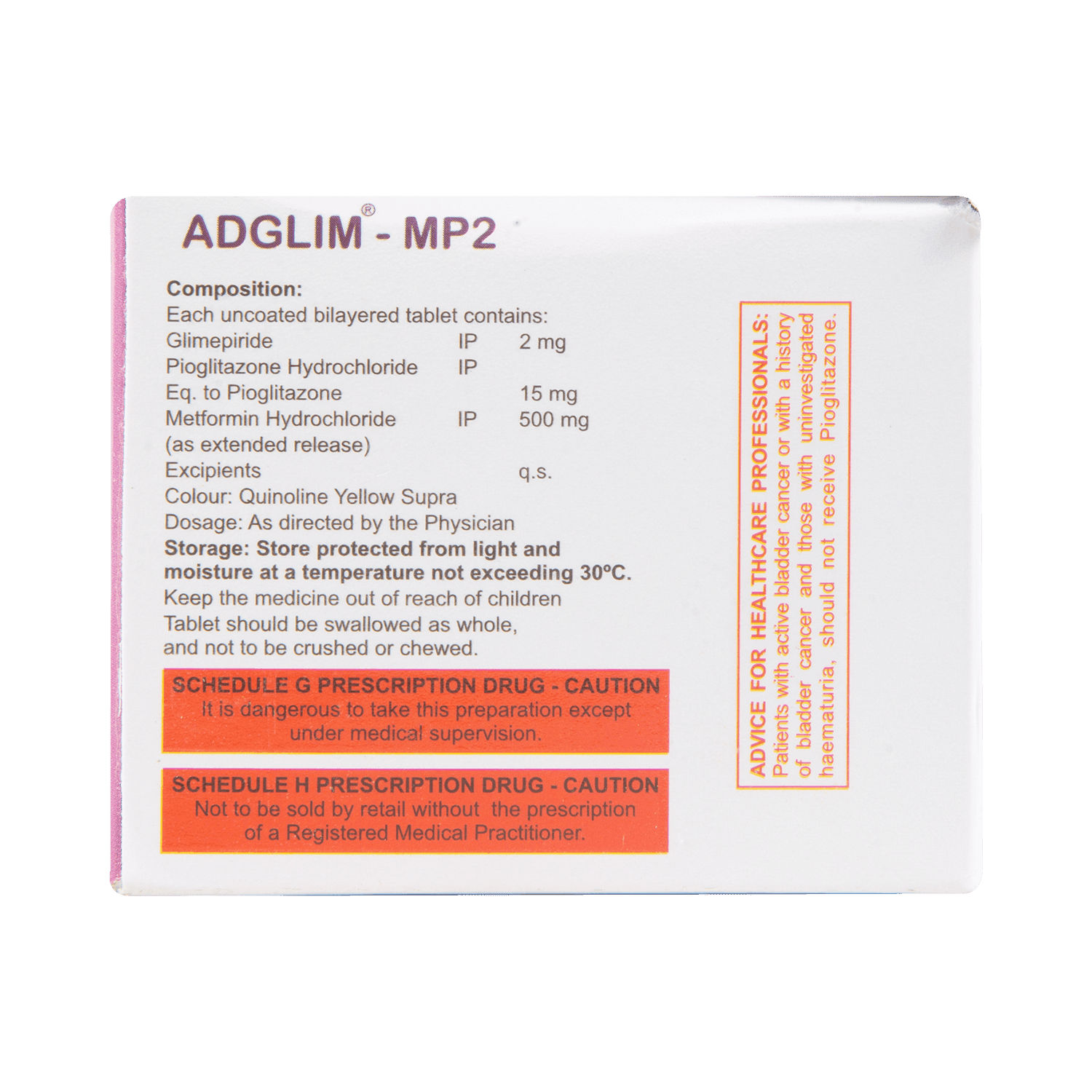 Adglim MP 2mg/500mg/15mg Tablet - Image 3