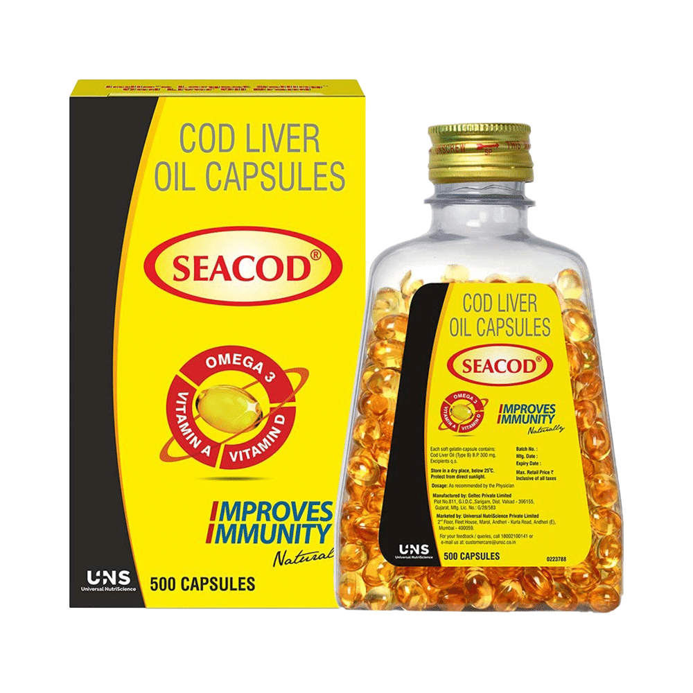 Seacod Cod Fish Liver Oil Softgel Capsules With Natural Omega 3, Natural EPA & DHA |Vitamin D & A | For Immune Health, Healthy Heart, Brain, Eyes, Joints & Muscles - Image 1