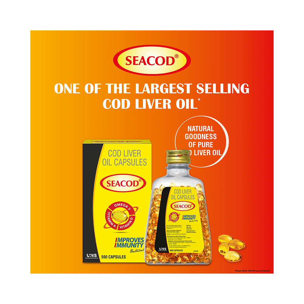 Seacod Cod Fish Liver Oil Softgel Capsules With Natural Omega 3, Natural EPA & DHA |Vitamin D & A | For Immune Health, Healthy Heart, Brain, Eyes, Joints & Muscles - Image 3