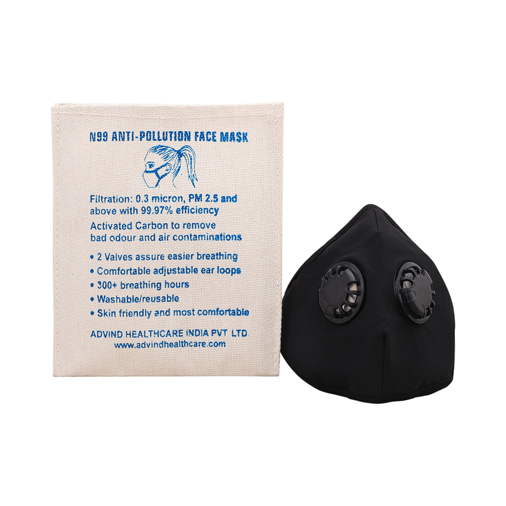 Advind Healthcare Smog Guard N99 Mask with 2 Valve Medium Black - Image 2