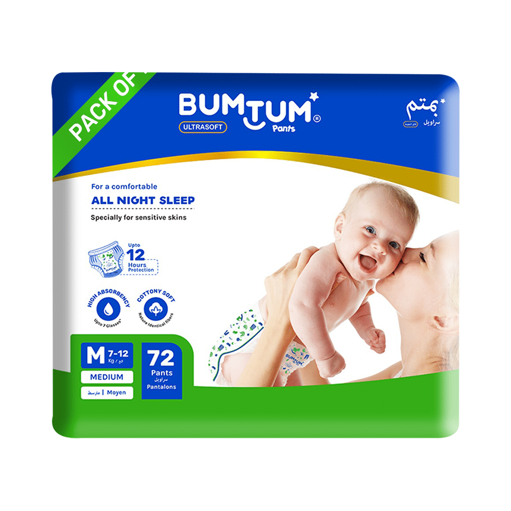 Bumtum Ultrasoft Baby Diaper Pants, Cottony Soft High Absorb Technology (72 Each) Medium - Image 1