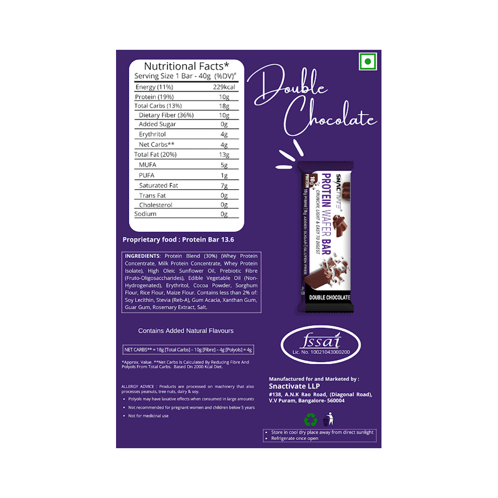 Snactivate Protein Wafer Bar (40gm Each) Double Chocolate - Image 3