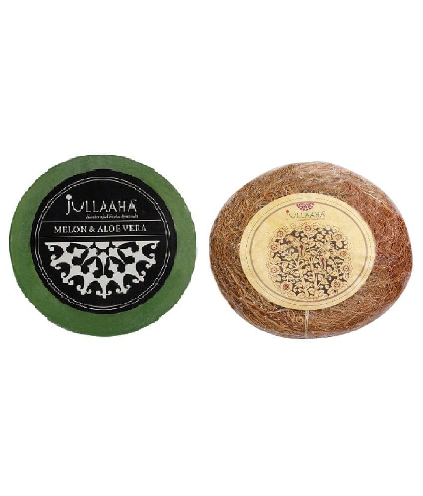 Jullaaha Combo Pack of Melon & Aloe Vera Bathing Bar and Vetiver Bath Scrub