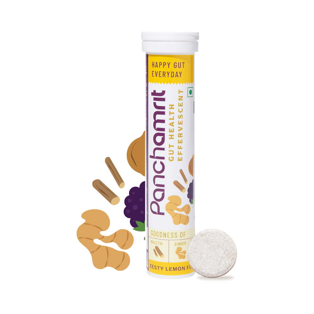 Panchamrit Gut Health Effervescent Tablet with Goodness of Mulethi, Ginger & Probiotics Zesty Lemon - Image 3