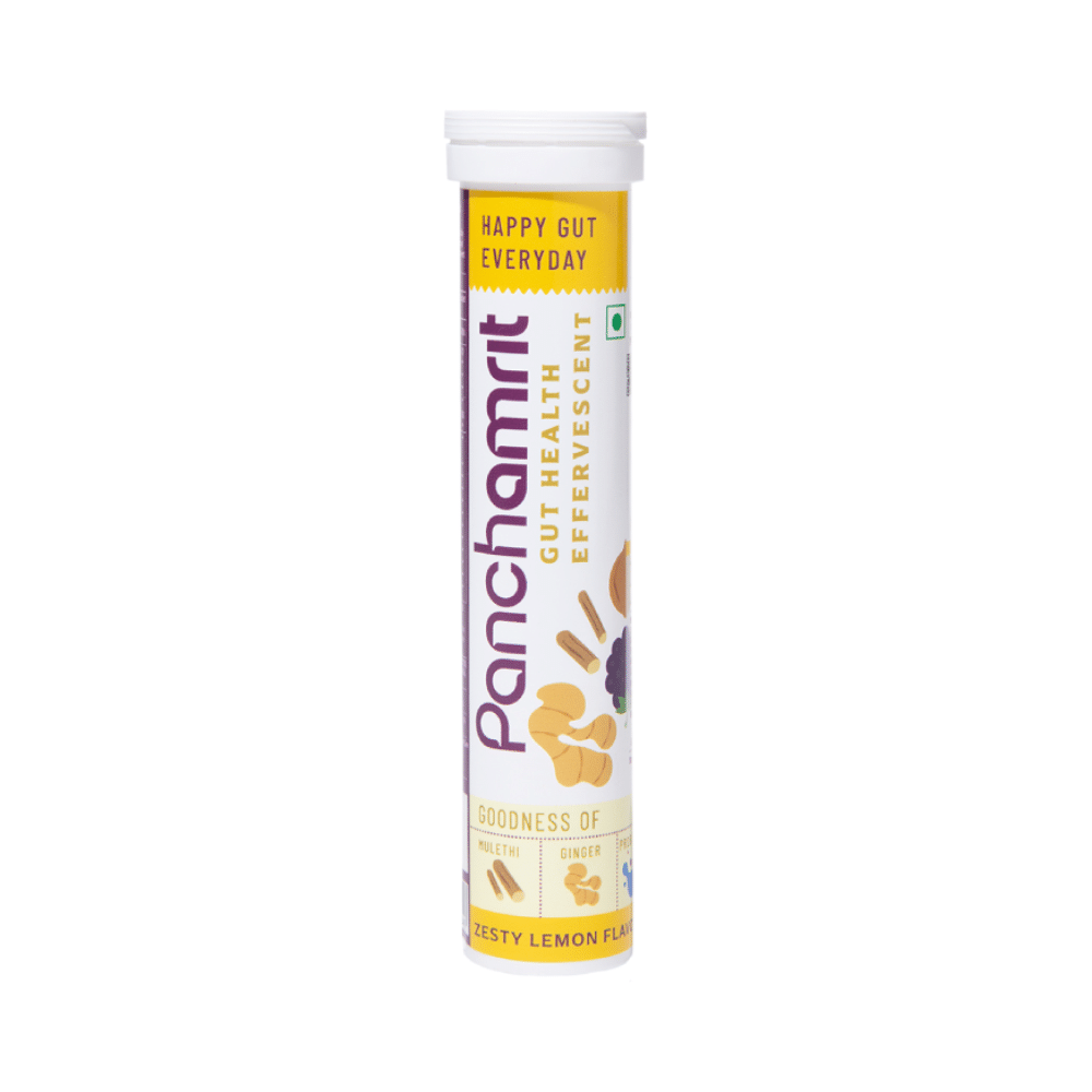 Panchamrit Gut Health Effervescent Tablet with Goodness of Mulethi, Ginger & Probiotics Zesty Lemon - Image 1