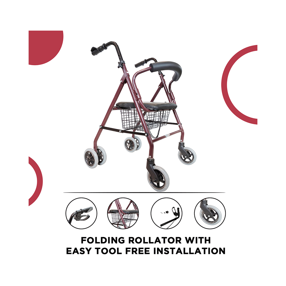 EASYCARE EC9141L Folding Rollator (Capacity 75kg) Black - Image 4