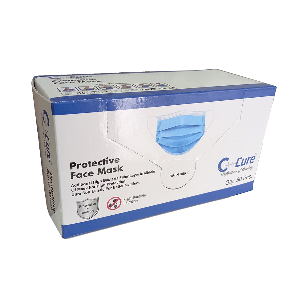 C Cure Protective Face Mask, 3 Ply Mask with Earloop (50 Each) Black & White Regular - Image 2