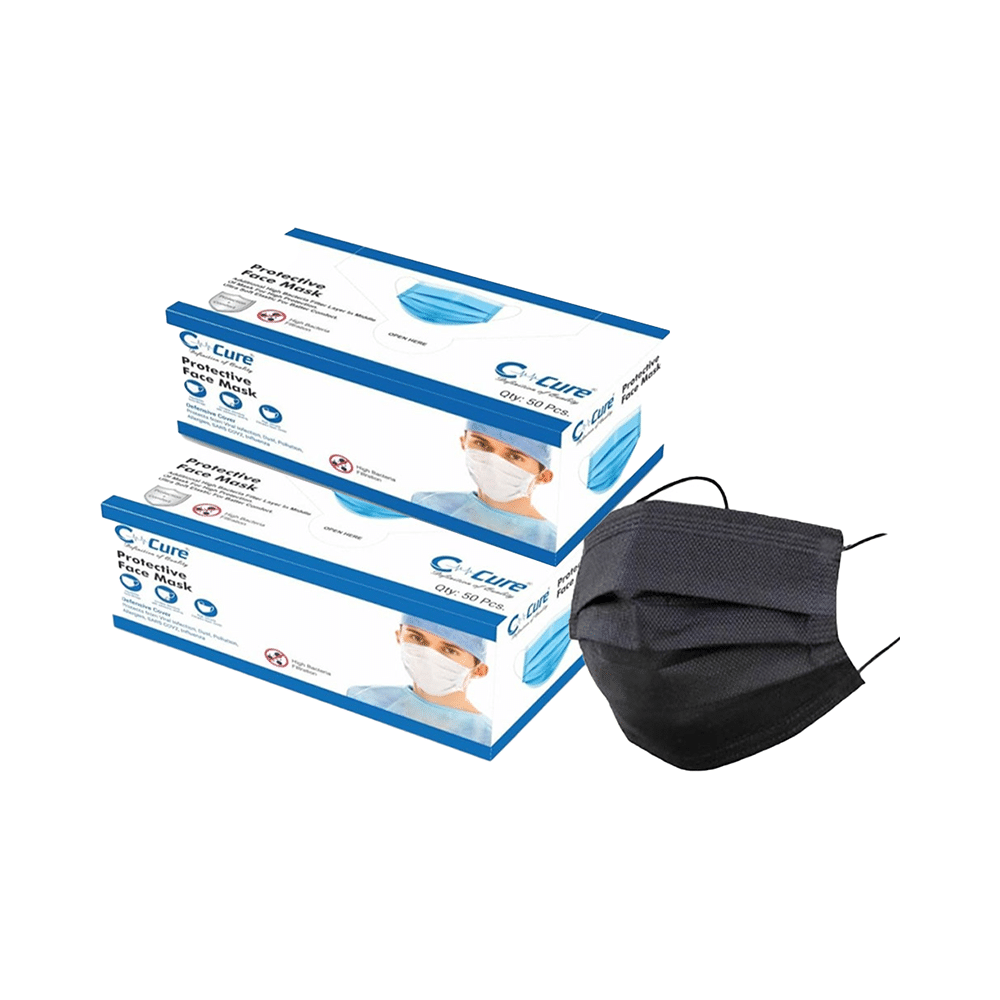C Cure Protective Face Mask, 3 Ply Mask with Earloop (50 Each) Black & White Regular - Image 1
