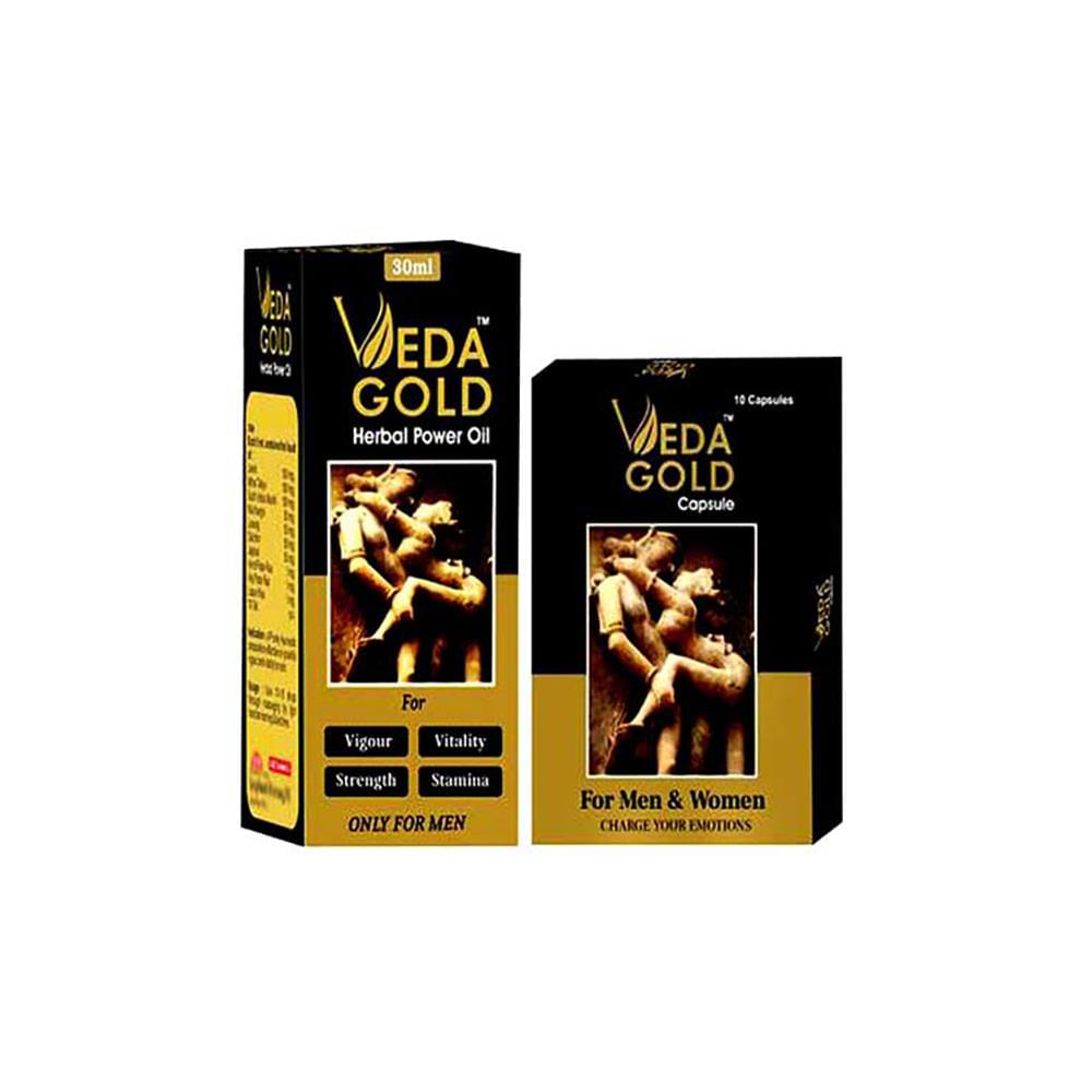 Veda Gold Combo Pack of Herbal Power Oil 30ml & Capsule (10 Each) - Image 1