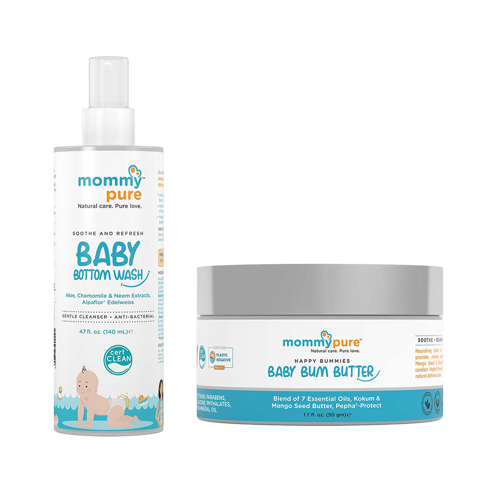 Mommypure Combo Pack of Soothe & Refresh Bottom Wash 140ml and Happy Bummies Baby Bum Butter Cream 50gm