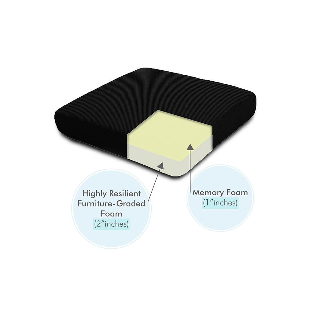 The White Willow Orthopedic Memory Foam High Resilience Indoor Chair Square Cushion Black - Image 6