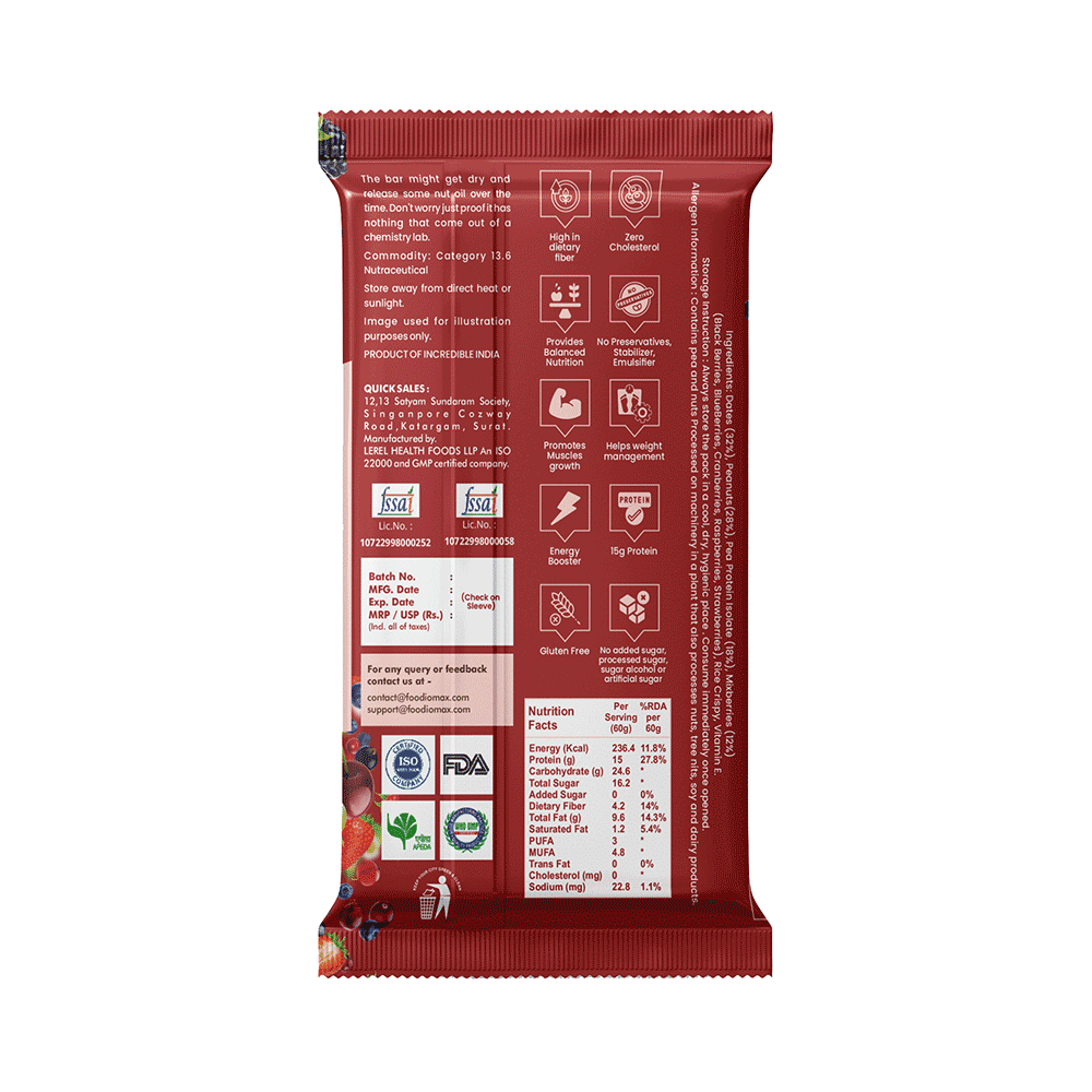Foodiomax Protien Bar (60gm Each) 2 Double Choco & 2 Mix Berries - Image 5