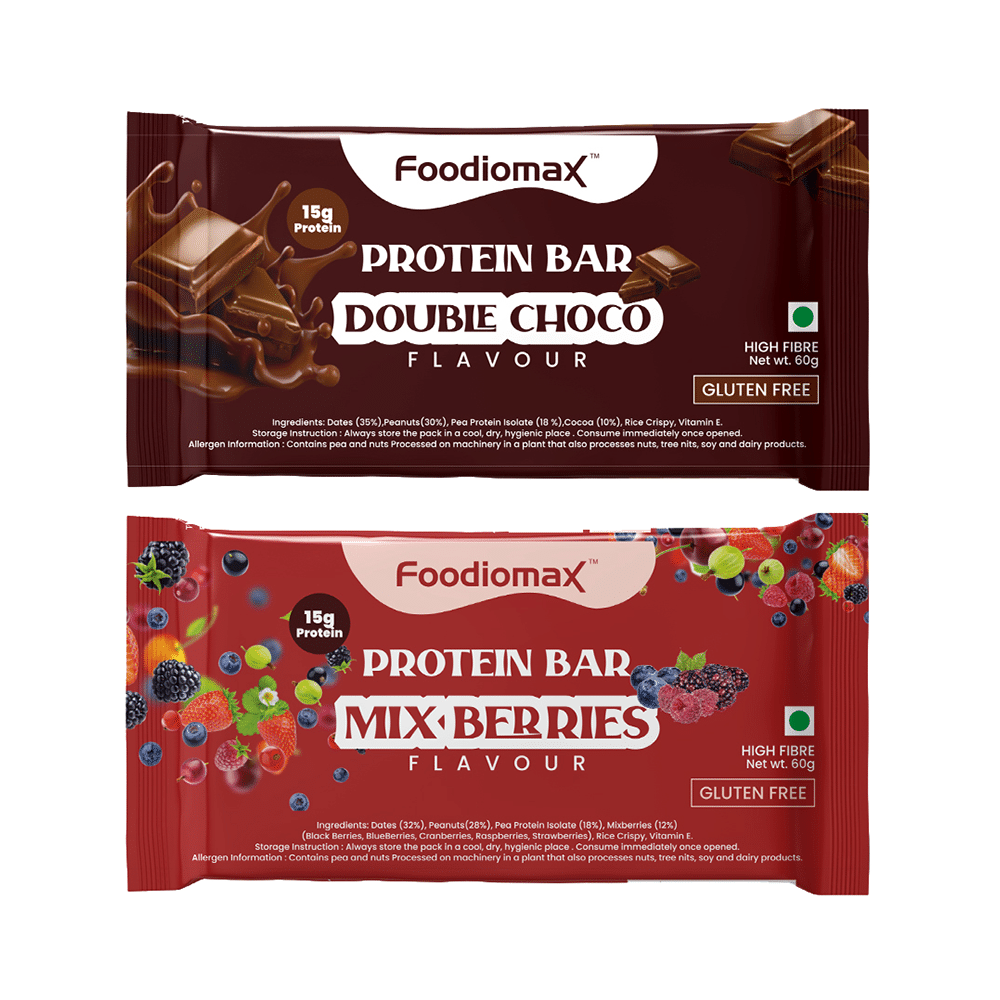 Foodiomax Protien Bar (60gm Each) 2 Double Choco & 2 Mix Berries - Image 1