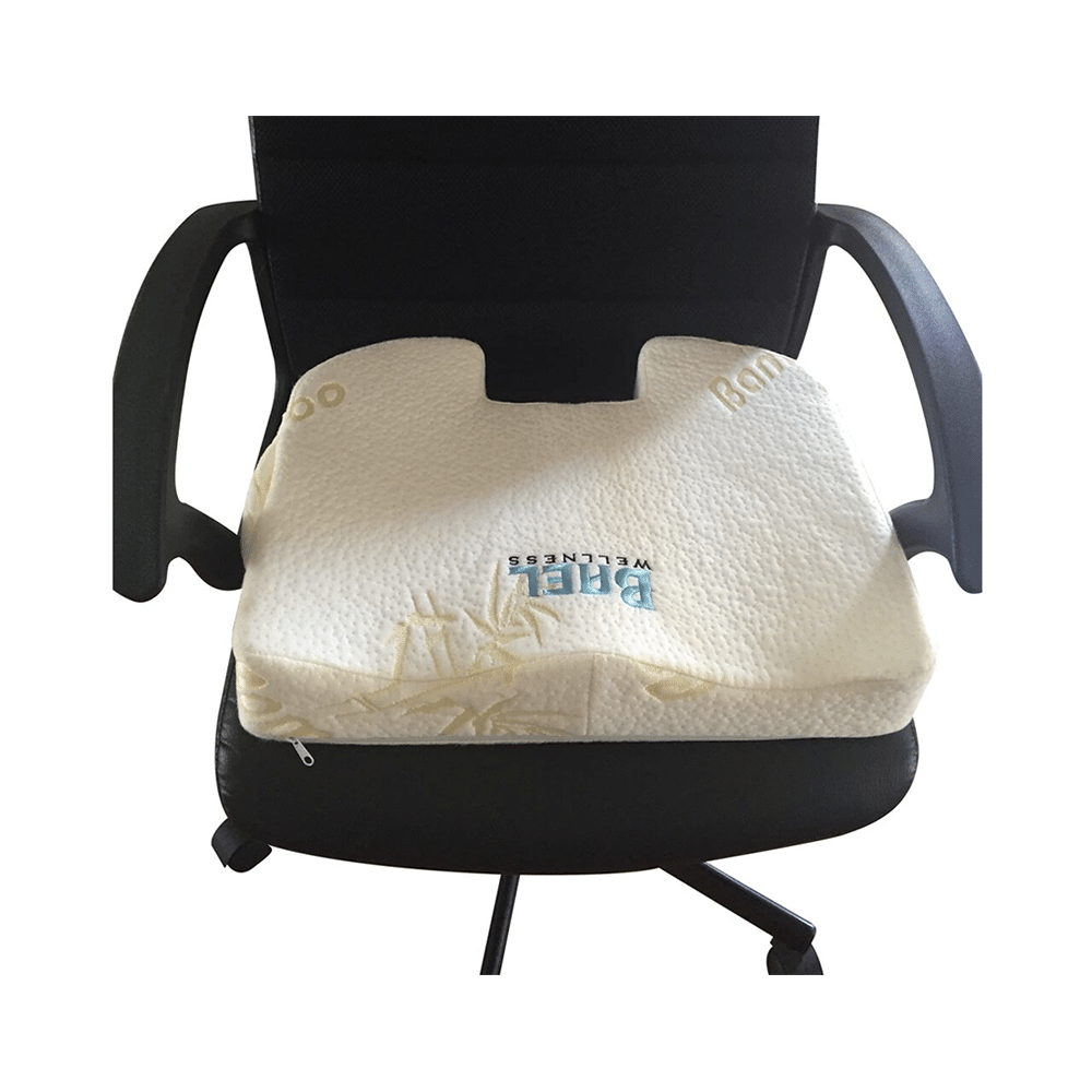 Bael Wellness Seat Cushion for Sciatica, Coccyx, Tailbone, Orthopedic, Back Pain Relief White Bamboo Fabric