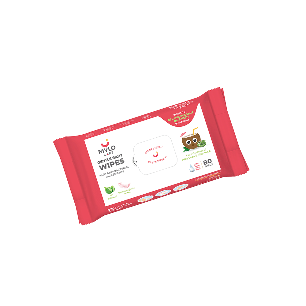 Mylo Care Gentle Baby Wipes with 98% Pure Water, Coconut Oil & Neem (80 Each) with Lid - Image 1