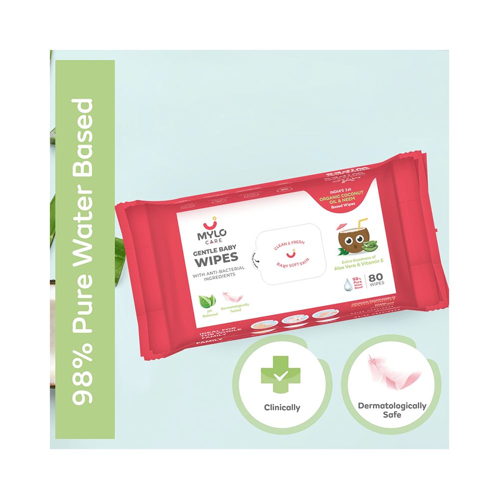 Mylo Care Gentle Baby Wipes with 98% Pure Water, Coconut Oil & Neem (80 Each) with Lid - Image 12