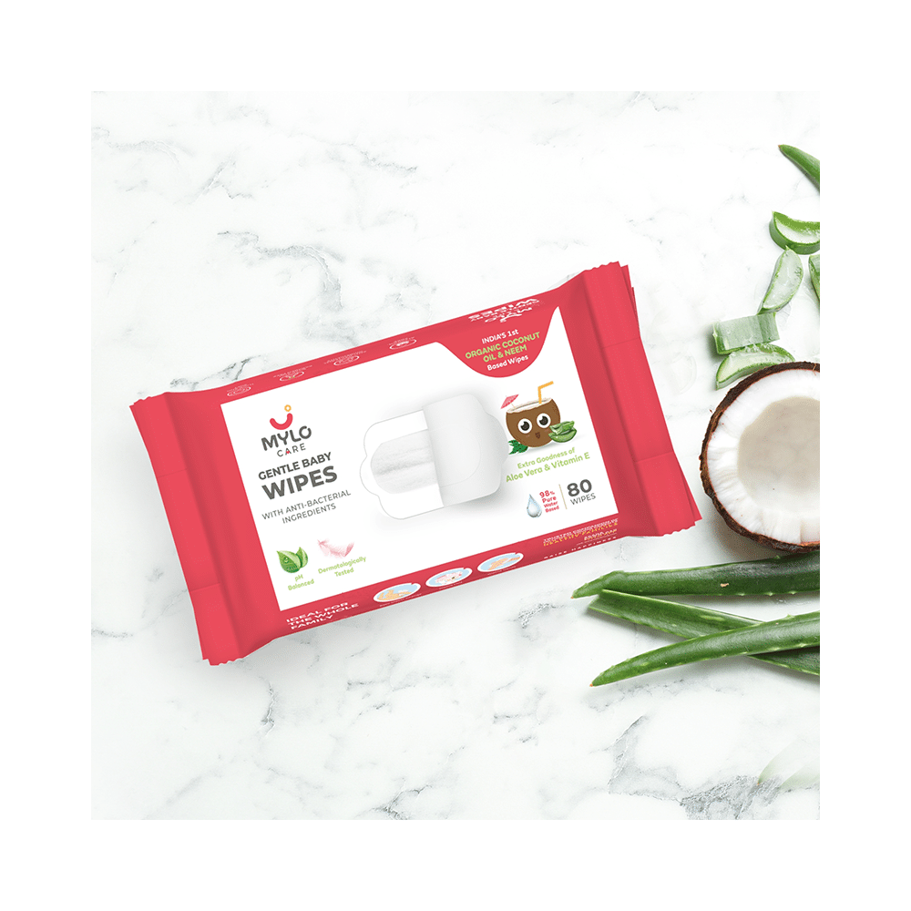 Mylo Care Gentle Baby Wipes with 98% Pure Water, Coconut Oil & Neem (80 Each) with Lid - Image 8