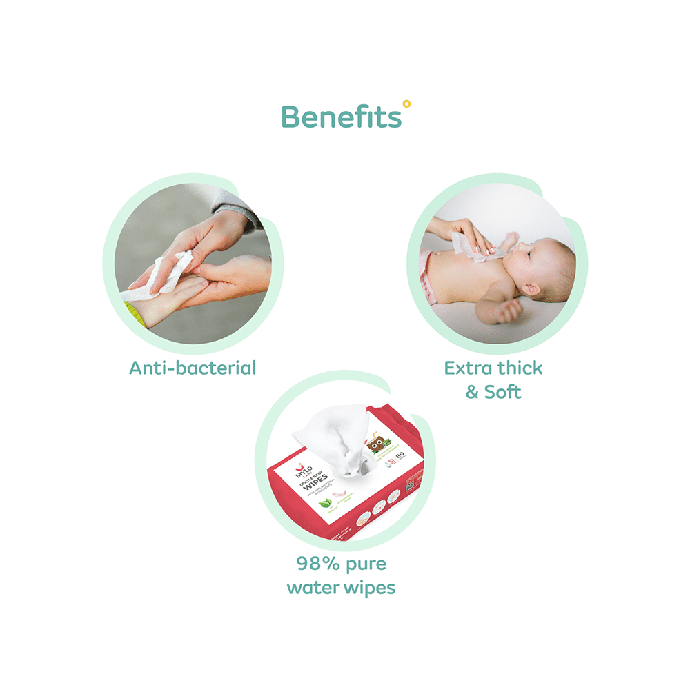 Mylo Care Gentle Baby Wipes with 98% Pure Water, Coconut Oil & Neem (80 Each) with Lid - Image 9