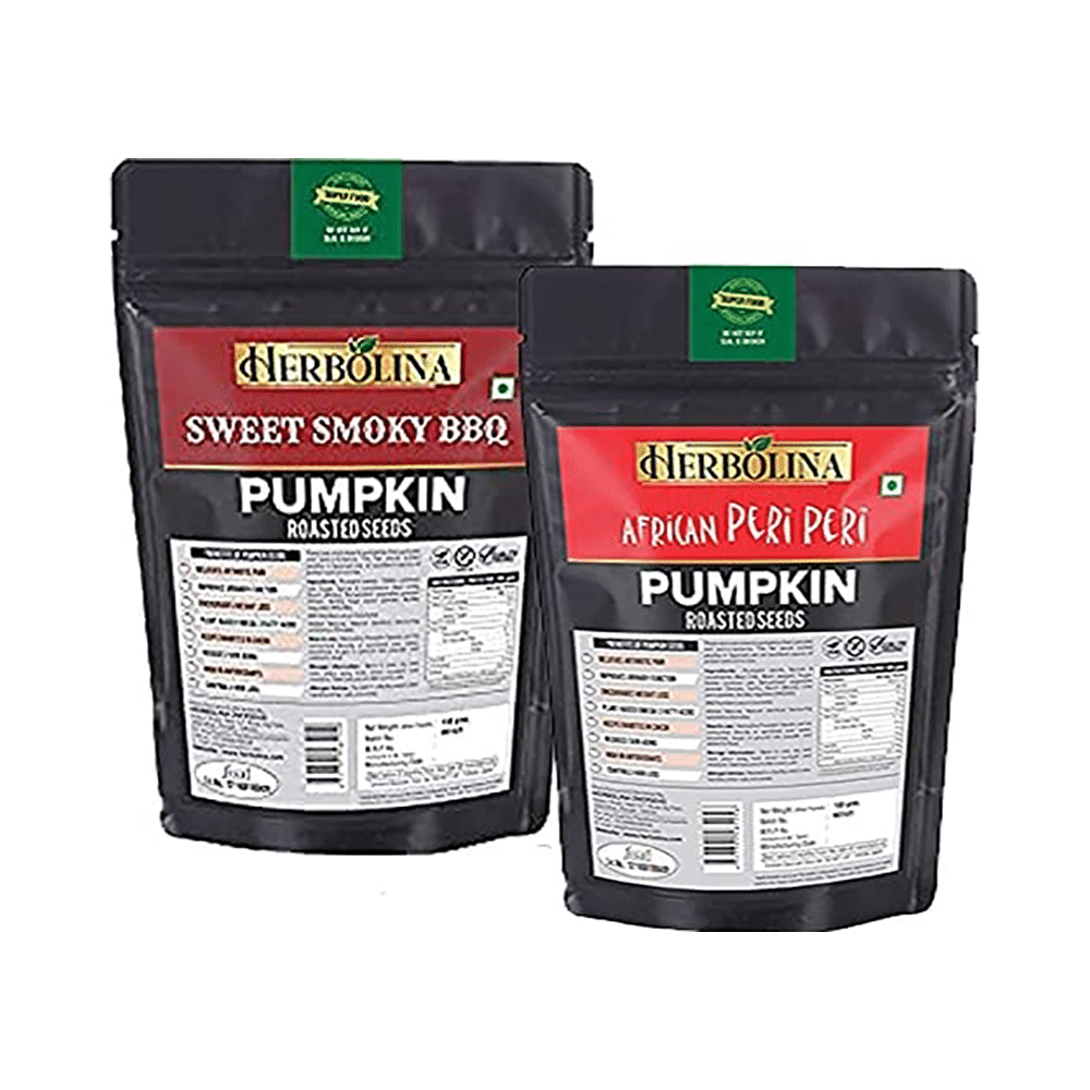 Herbolina Pumpkin Roasted Seeds (150gm Each) African Peri Peri & Sweet Smoky BBQ - Image 2
