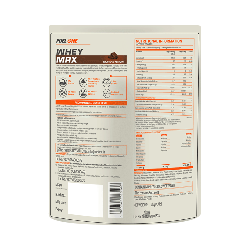 Fuel One Whey Max, Whey Protein Concentrate & Whey Protein Isolate Chocolate - Image 3
