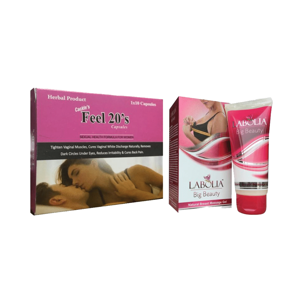 Cackle's Combo Pack of Feel 20's (10 Capsule) and Lobolia Big Beauty Breast Massage Gel 50gm - Image 1