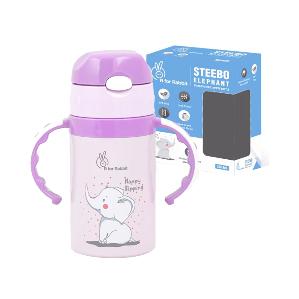 R for Rabbit Steebo Elephant Straw Sipper Purple - Image 1