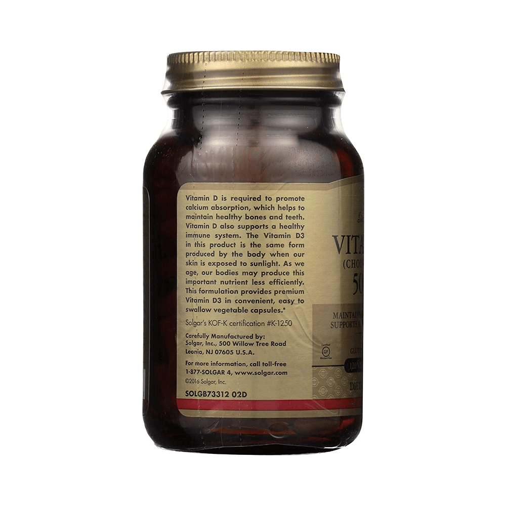 Solgar Vitamin D3 (Cholecalciferol) 5000IU Vegetable Capsule - Image 3