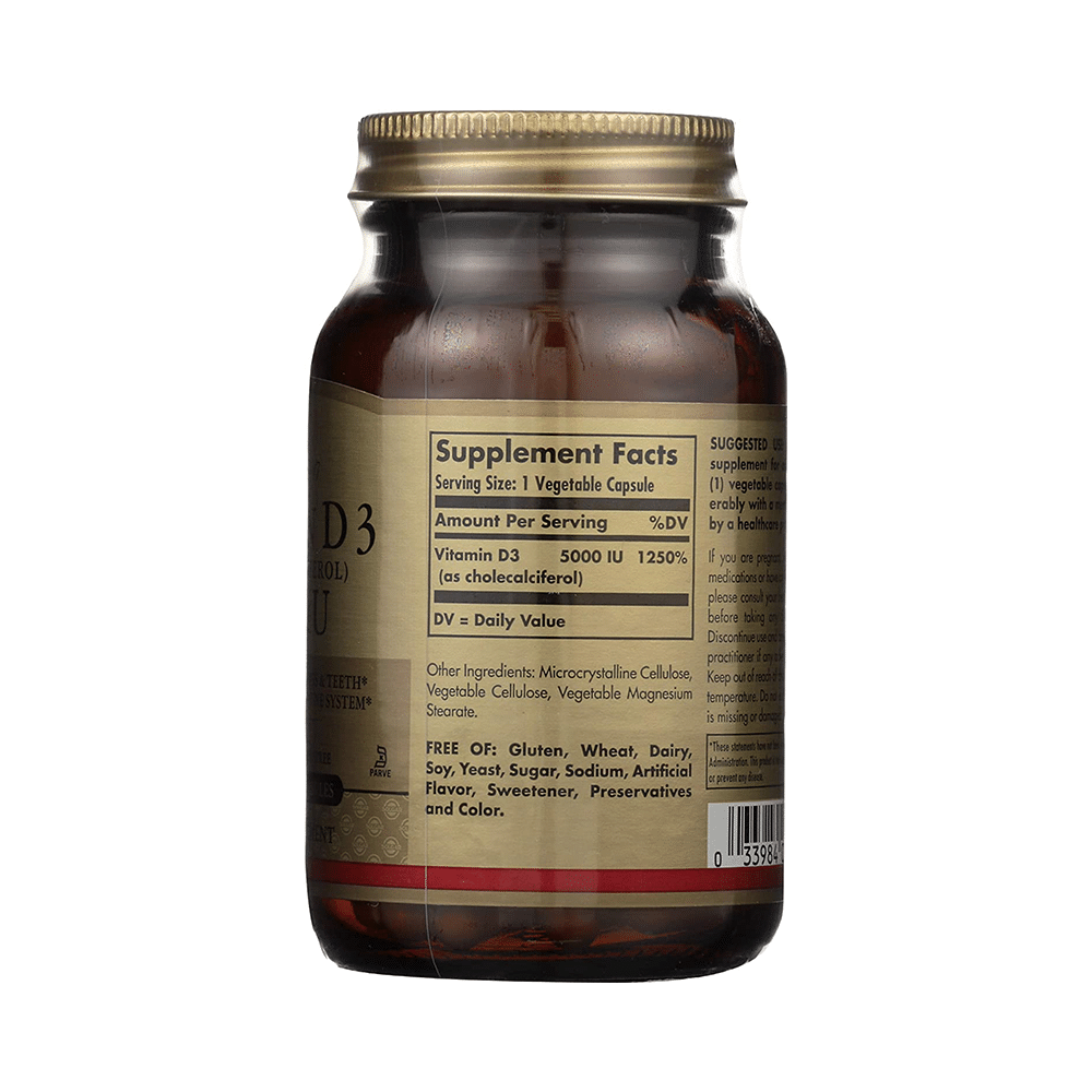 Solgar Vitamin D3 (Cholecalciferol) 5000IU Vegetable Capsule - Image 2