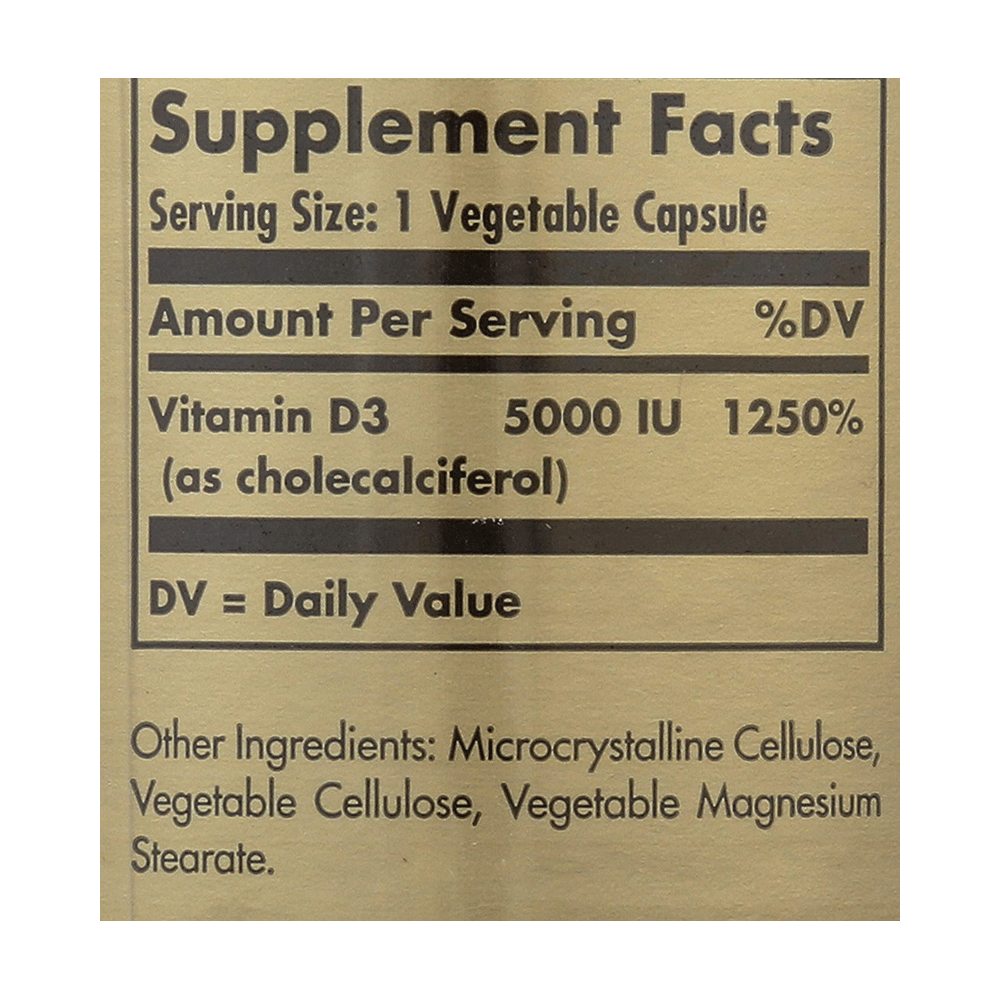 Solgar Vitamin D3 (Cholecalciferol) 5000IU Vegetable Capsule - Image 5