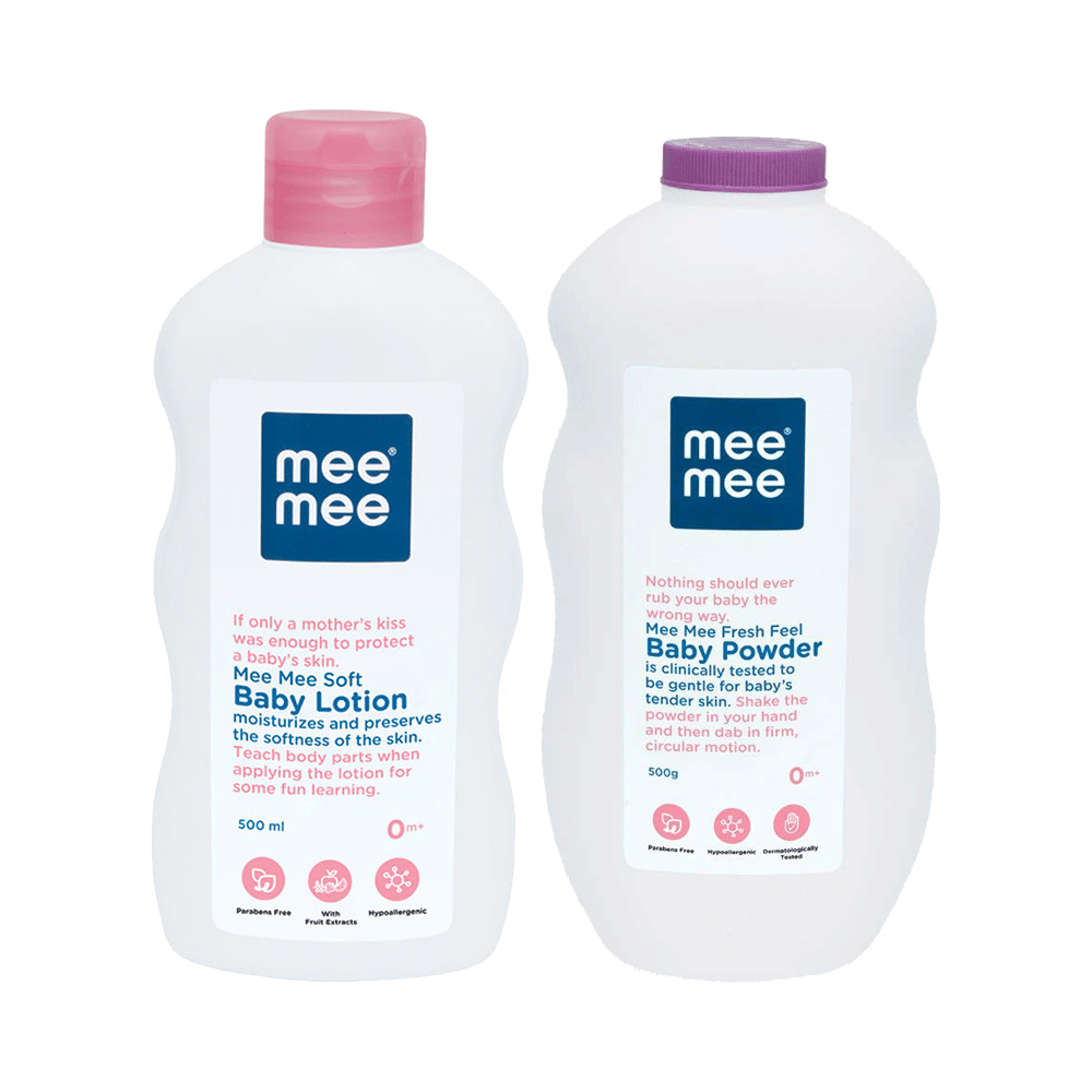 Mee Mee Combo Pack of Soft Baby Lotion 500ml and Fresh Feel Baby Powder 500gm