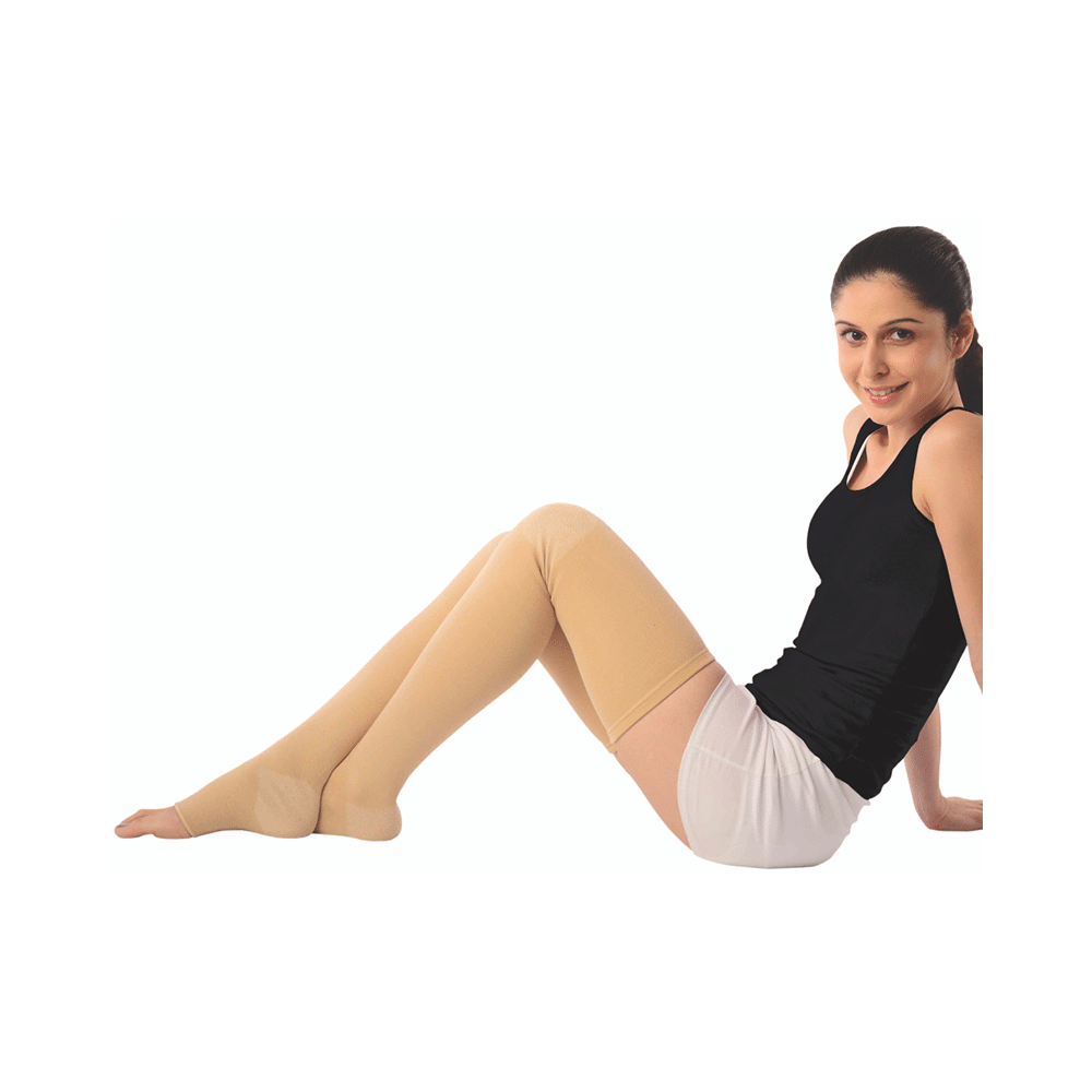 Vissco Anti Embolism Stocking, Thigh Length (Above Knee) to Improve Blood Circulation Small Beige - Image 1
