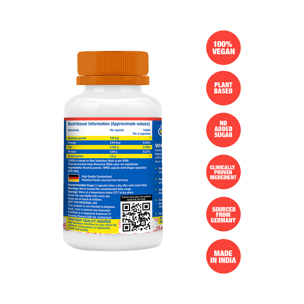 Fast&Up Plant Based Joint Care Vegan Capsule, 100% Pure Rosehip, 3 in 1 Triple Action Formula - Image 3