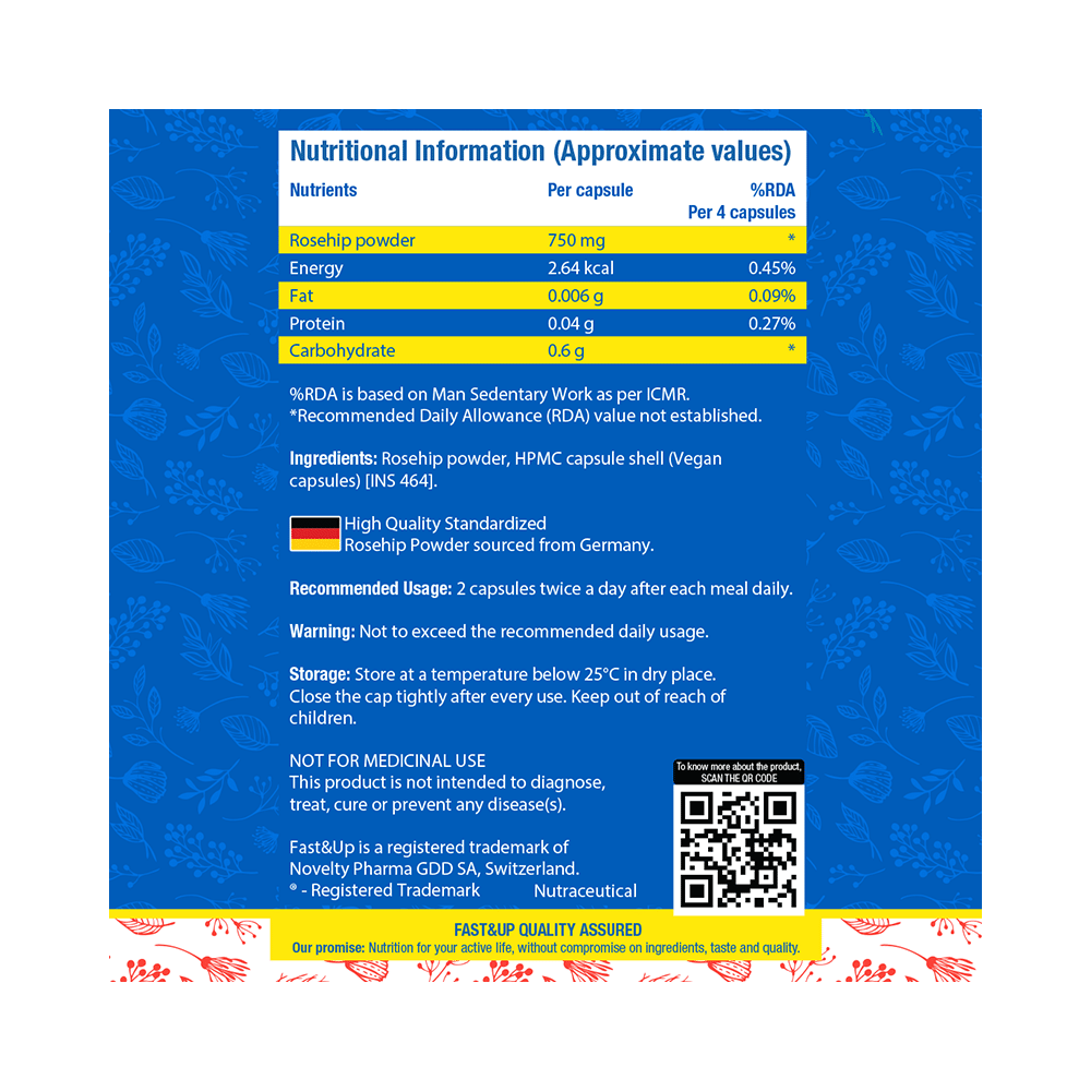 Fast&Up Plant Based Joint Care Vegan Capsule, 100% Pure Rosehip, 3 in 1 Triple Action Formula - Image 6