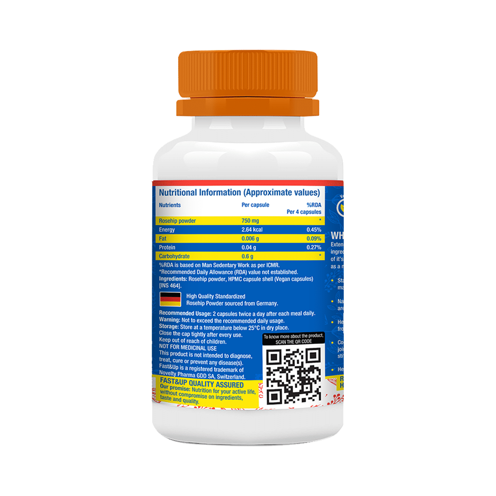 Fast&Up Plant Based Joint Care Vegan Capsule, 100% Pure Rosehip, 3 in 1 Triple Action Formula - Image 2