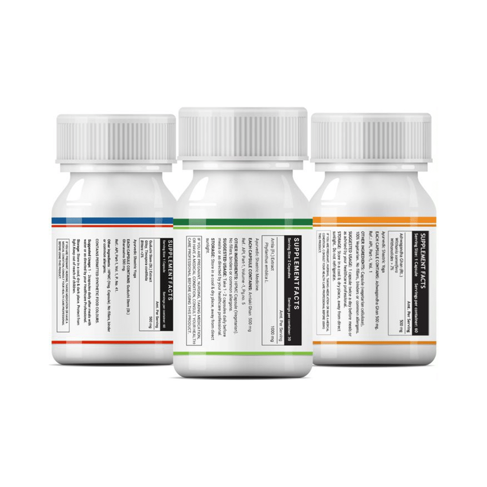 Inlife Combo Pack of Guduchi 500mg, Natural Vitamin C 1000mg & Ashwagandha Ghan 500mg Vegetarian Capsule (60 Each) - Image 2