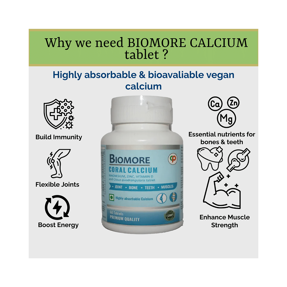 Biomore Coral Calcium Magnesium, Zinc, Vitamin D and Cissus Quadrangularis Tablet - Image 6