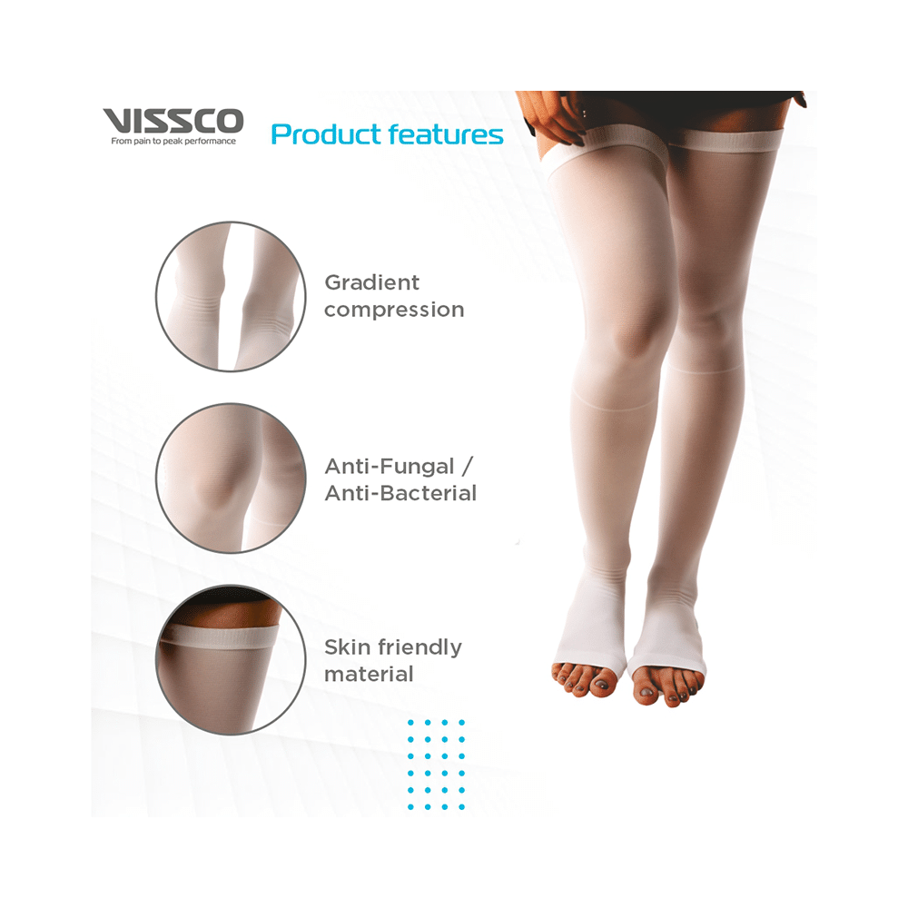 Vissco Anti-Embolism Stockings -Thigh Length-Open Toe to Improve Blood Circulation Large White - Image 4