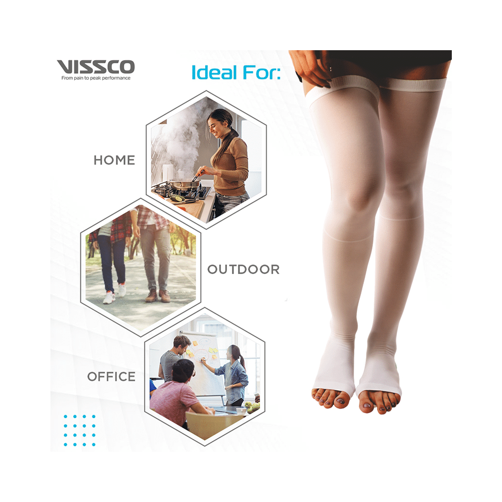 Vissco Anti-Embolism Stockings -Thigh Length-Open Toe to Improve Blood Circulation Large White - Image 5