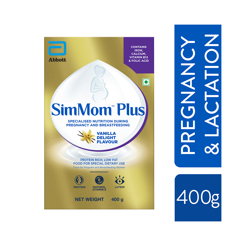 SimMom Plus with Vitamin E, Protein & Lutein | For Pregnant & Breastfeeding Women | Flavour Vanilla Delight Powder - Image 3