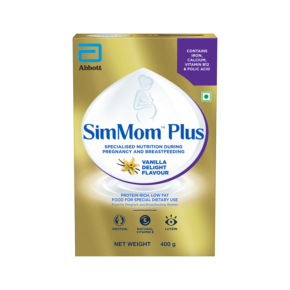 SimMom Plus with Vitamin E, Protein & Lutein | For Pregnant & Breastfeeding Women | Flavour Vanilla Delight Powder - Image 1