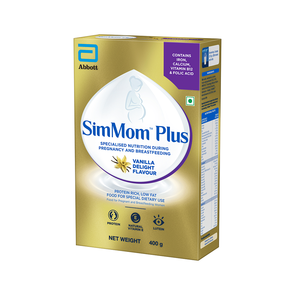 SimMom Plus with Vitamin E, Protein & Lutein | For Pregnant & Breastfeeding Women | Flavour Vanilla Delight Powder - Image 4